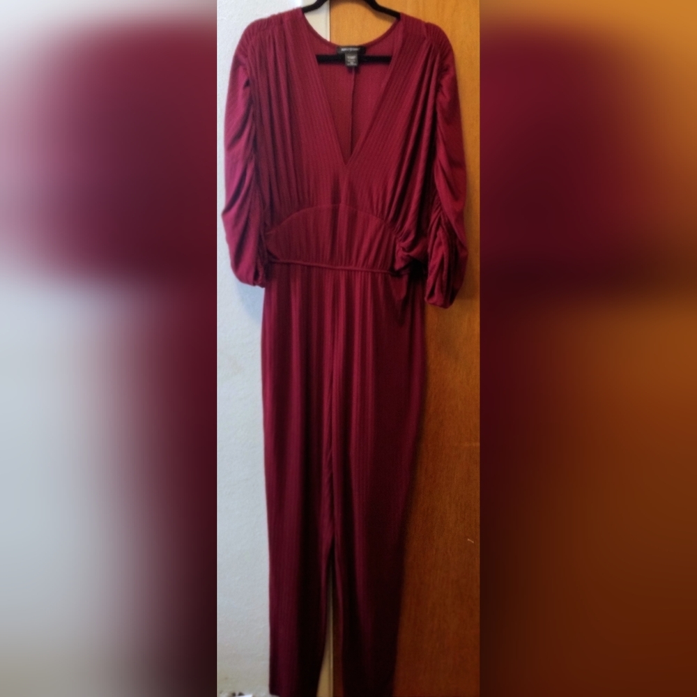Ashley Stewart Burgundy Long Sleeve One Piece Pant Suit.